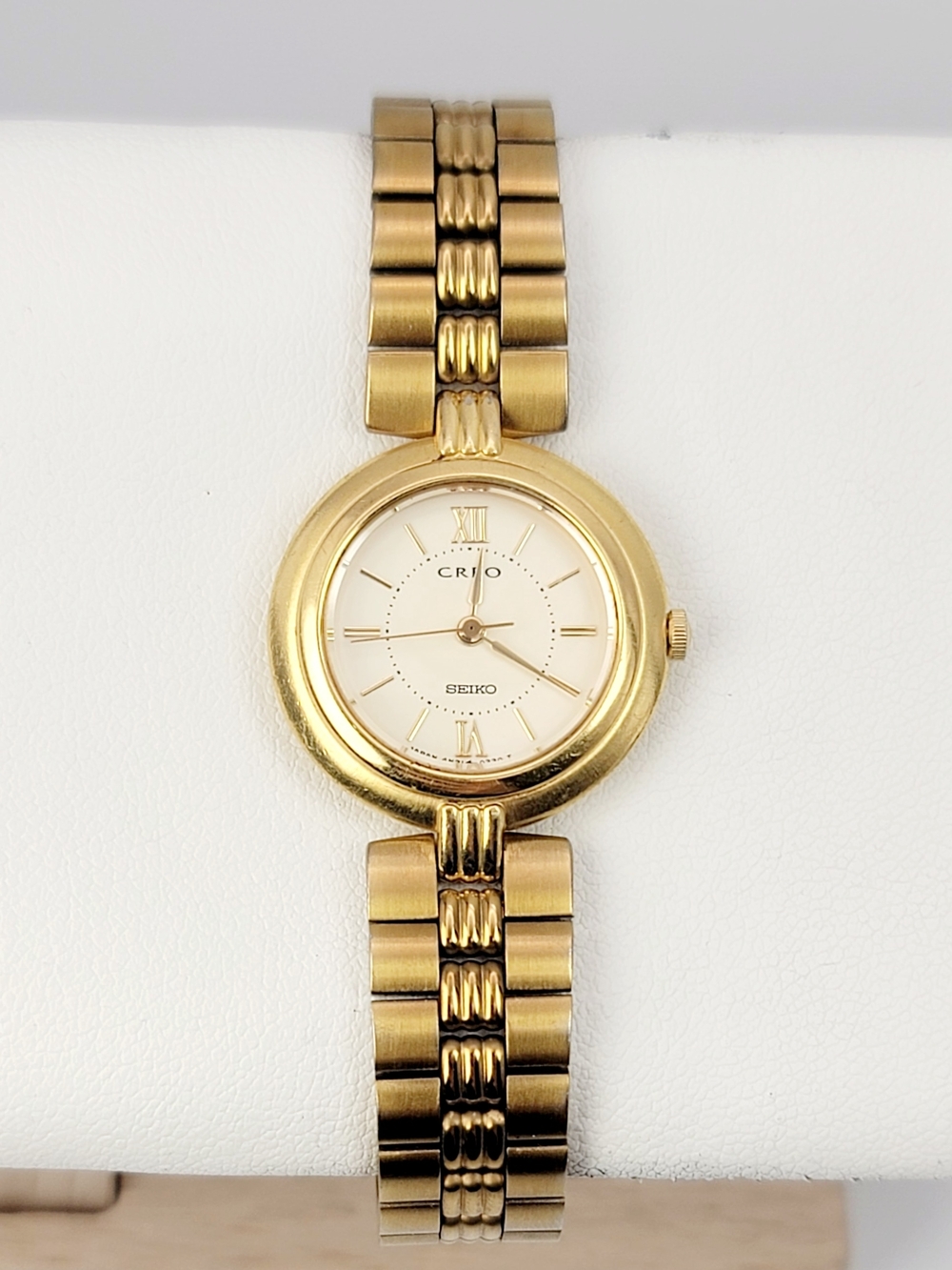Vintage Seiko Creo 4N21-0170 Ladies Watch Gold Tone Quartz Bracelet 24mm Japan